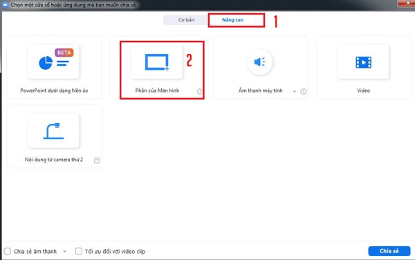 Kĩ thuật share một phần màn hình trong zoom