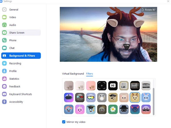 Chọn bộ lọc mong muốn.