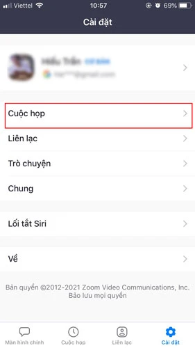 Chọn mục Cuộc họp.