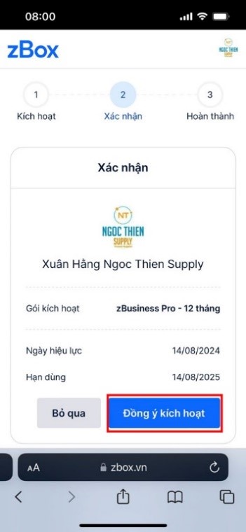 Xác nhận thông tin và nhấp “ Đồng ý kích hoạt”