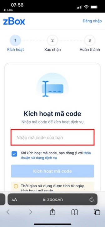 Điền mã code mà Ngọc Thiên cung cấp vào ô tương ứng trên trang kích hoạt.