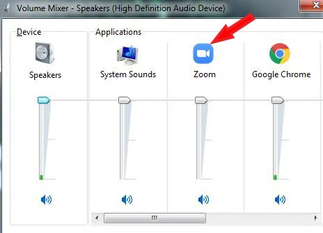 Tìm ứng dụng Zoom trong Volume Mixer và sử dụng thanh trượt để giảm âm lượng