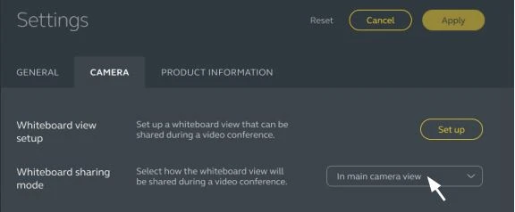 Chia sẻ bảng trắng trong chế độ xem camera chính