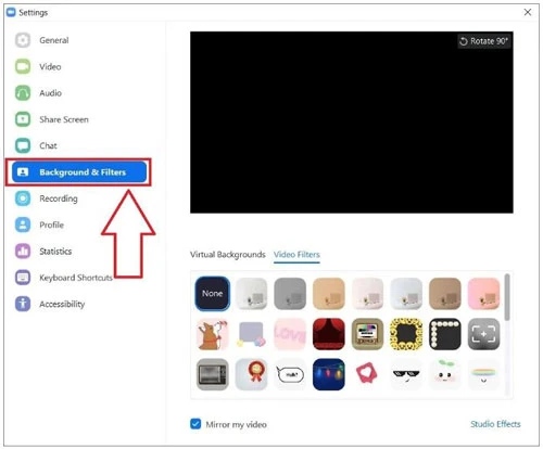 Nhấp vào tùy chọn Background & Filter (Nền & Bộ lọc).
