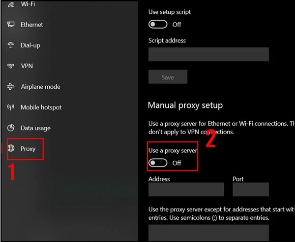 Tắt máy chủ proxy