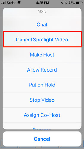 Nhấn vào Cancel Spotlight Video.