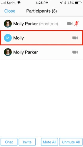 Nhấn vào tên của người tham gia mà bạn muốn làm nổi bật.