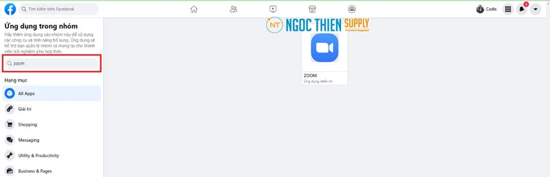 Tìm đến ứng dụng ZOOM và nhấp chọn ứng dụng ZOOM