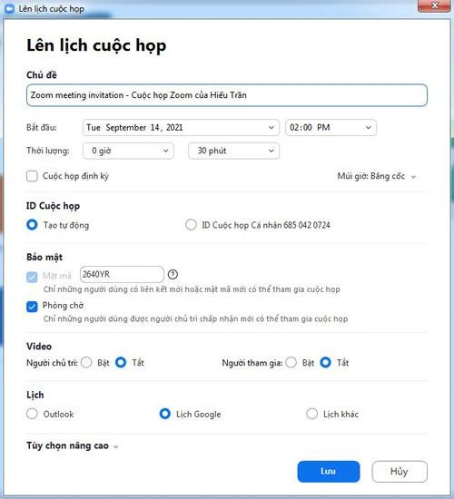 Cách lên lịch cuộc họp trên Zoom