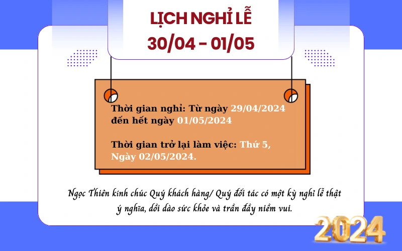 Thông báo lịch nghỉ lễ 30/04 - 01/05/ 2024