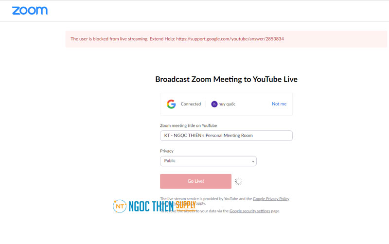 Cách sửa lỗi "The user is blocked from live streaming" trên Youtube trên Zoom