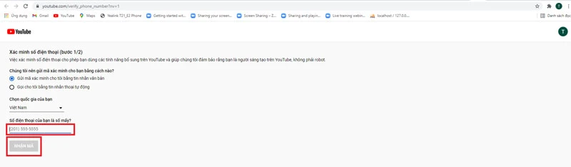 Nhập số điện thoại của bạn. Sau đó, nhấp chọn Nhận mã