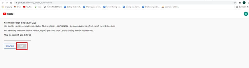 Nhập mã xác minh, Nhấp chọn Gửi