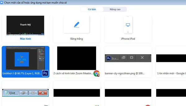 Chọn cửa sổ màn hình bạn muốn chia sẻ để vẽ hình > Nhấn Share (Chia sẻ).