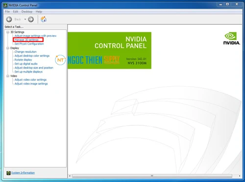 Chọn Manage 3D Settings.