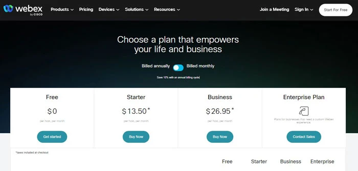 Bảng giá bản quyền tài khoản Webex