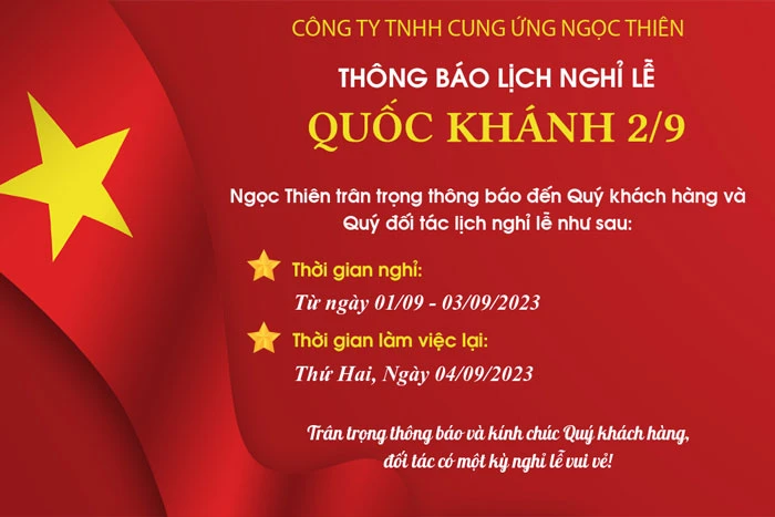 Thông báo lịch nghỉ lễ Quốc Khánh 02/09/2023