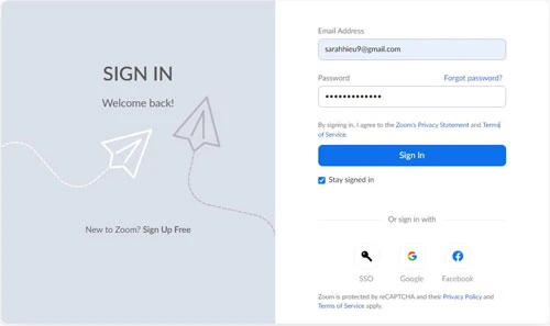 Nhập tài khoản Zoom của bạn