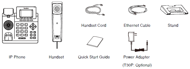 Hộp sản phẩm Yealink SIP-T30 bao gồm những gì?