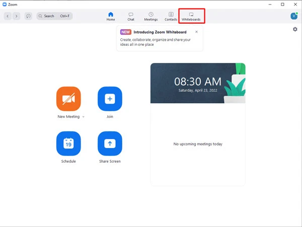 Nhấp vào nút Whiteboards  ở trên cùng bên phải.