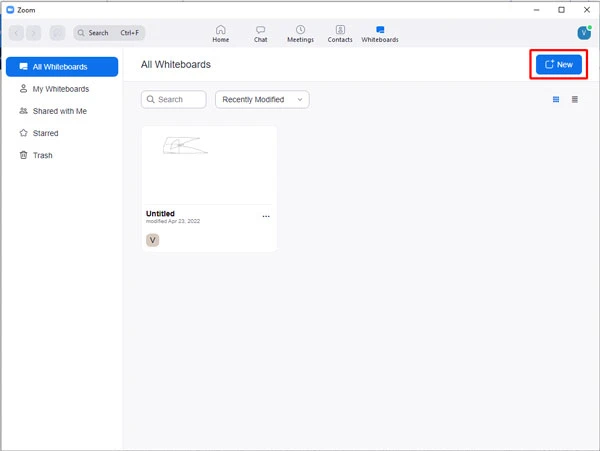 Nhấp vào New  để tạo bảng trắng mới.