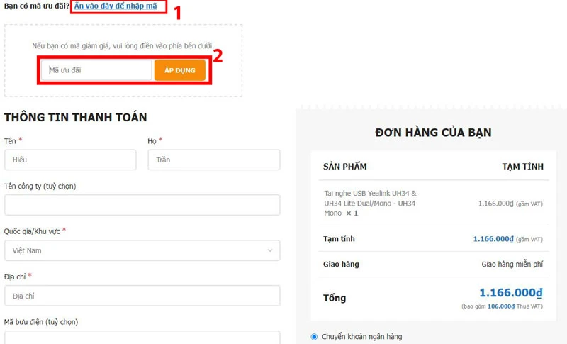 Bước 3: Nhập thông tin