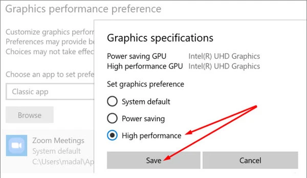 Chỉ định Zoom chạy trên GPU mạnh nhất