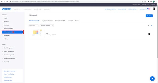Nhấp vào Whiteboards