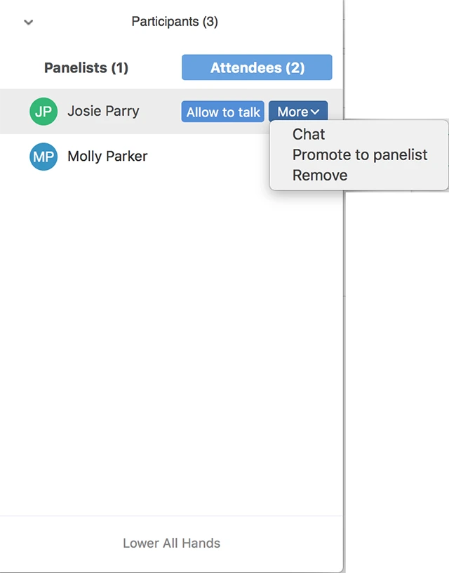 Nhấn Promote to panelist [Nâng cấp thành người tham gia