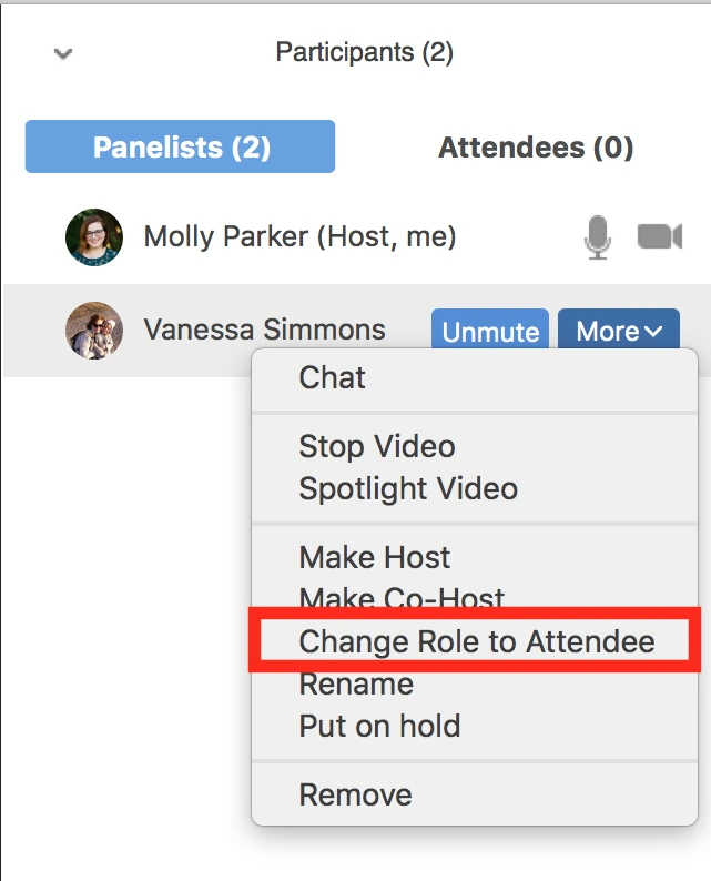 Cách chuyển người tham gia chính thành người dự thính