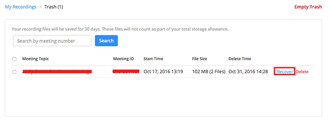 Để khôi phục bản ghi, hãy nhấp vào liên kết&nbsp;Recover [Khôi phục]&nbsp;ở