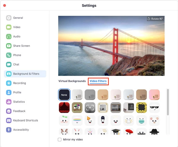 Nhấp vào tab Video Filters.
