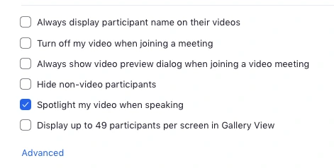 Chọn Spotlight my video when I Speak.