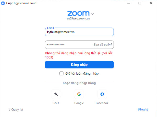 Tài khoản Zoom bị vô hiệu hóa (Mã lỗi: 1003)