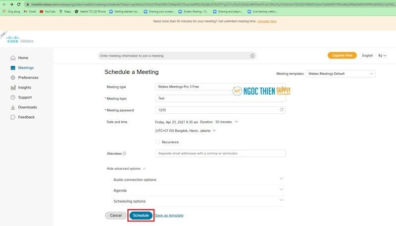 Cách tạo phòng họp trên Webex