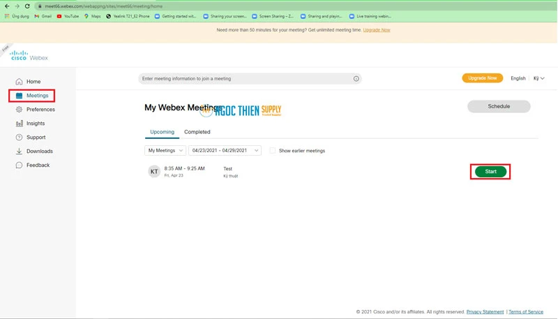 Cách tạo phòng họp trên Webex