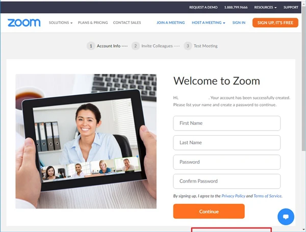 Điền đầy đủ thông tin của bạn để tạo tài khoản Zoom.