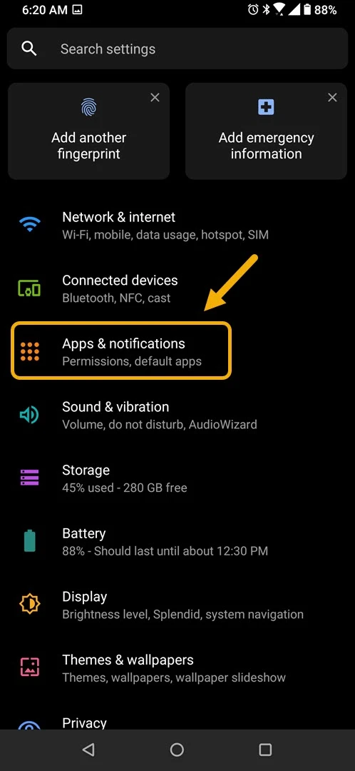 Nhấn vào Ứng dụng và thông báo