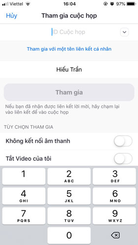 Nhập tên phòng (Meeting ID) và mật khẩu (Nếu có) để tham gia phòng