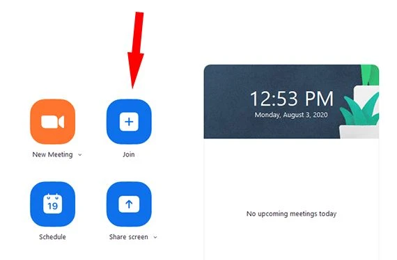 Nếu bạn đã đăng nhập tài khoản Zoom, bạn chọn mục Join ở thanh menu phía trên, sau đó nhấn nút Join để tham gia.
