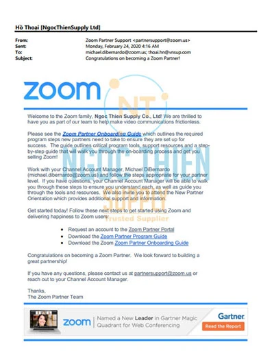 Giấy chứng nhận Ngọc Thiên là Solutions Partner của Zoom.us