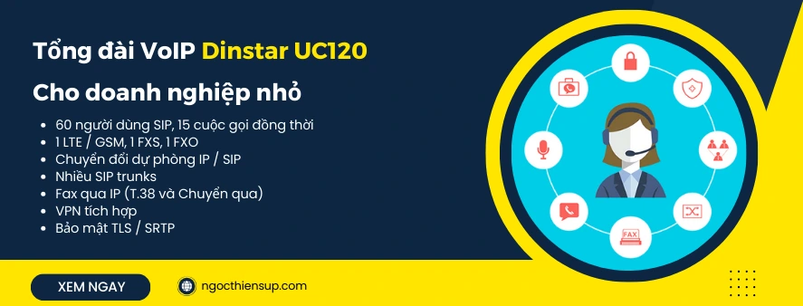 Tổng đài VoIP Dinstar UC120 cho doanh nghiệp nhỏ