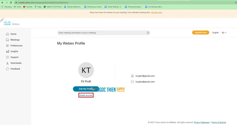Cách xóa tài khoản Webex Free vĩnh viễn
