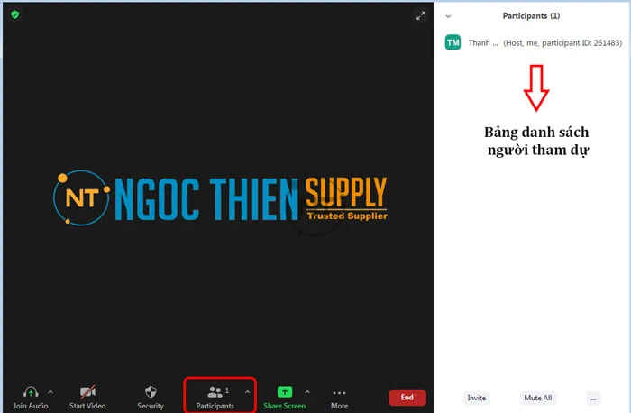 Chọn Participants để mở bảng danh sách người tham gia cuộc họp lên (Nếu bạn chưa mở).