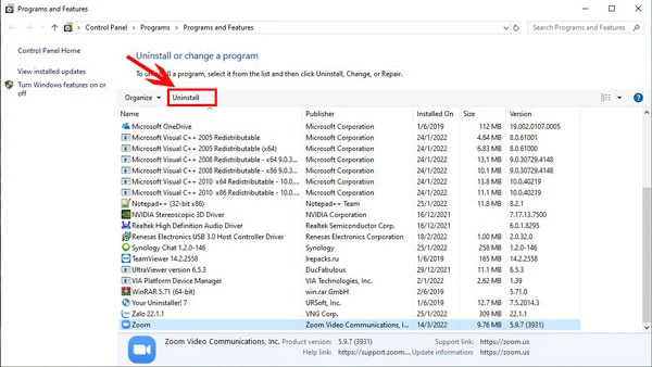 Cách khắc phục 3: Gỡ và cài đặt lại phần mềm Zoom