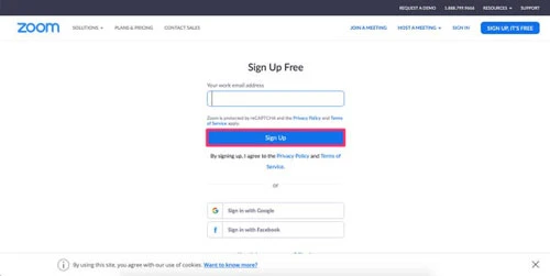 Nhấp vào nút Sign Up màu xanh lam.
