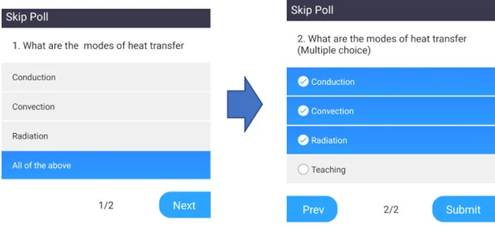 Các học sinh sẽ nhìn thấy các câu hỏi trên cùng 1 bảng câu hỏi Poll mà giáo viên đã thiết lập. (Ảnh minh họa chụp từ màn hình điện hoại của học sinh).