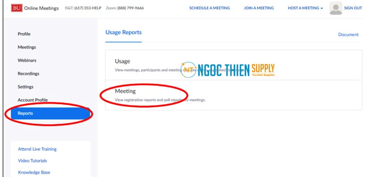 Để nhận báo cáo về các câu trả lời mà cá nhân học sinh đã đưa ra, hãy đăng nhập vào tài khoản trực tuyến của bạn trên trang We của Zoom. Nhấp chọn “Reports” >> Chọn Meetings.