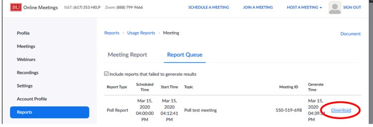 Nhấp chọn Report Queue để chuyển sang trang tiếp theo. Bên cạnh lớp học mà bạn muốn tải kết quả bài kiểm tra, chọn Download. Như vậy bạn đã tải thành công kết quả bài kiểm tra trên Zoom.
