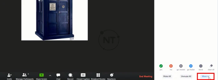 Trên giao diện màn hình Zoom, ở dưới góc phải của thanh điều khiển, chọn More.